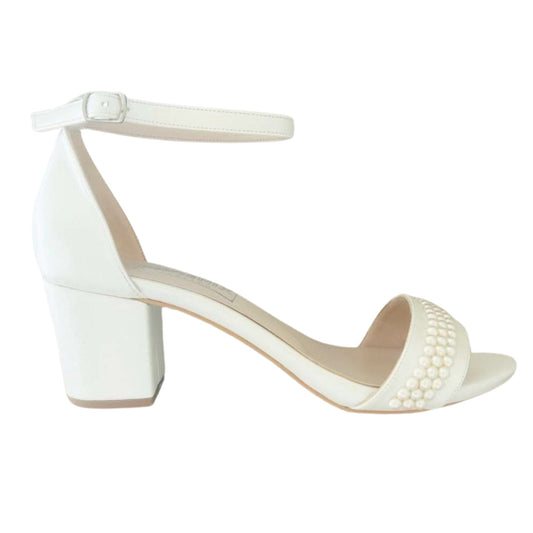 Eden Ivory Pearl Open Toe Low Block Heel Bridal Shoes Love & Faith