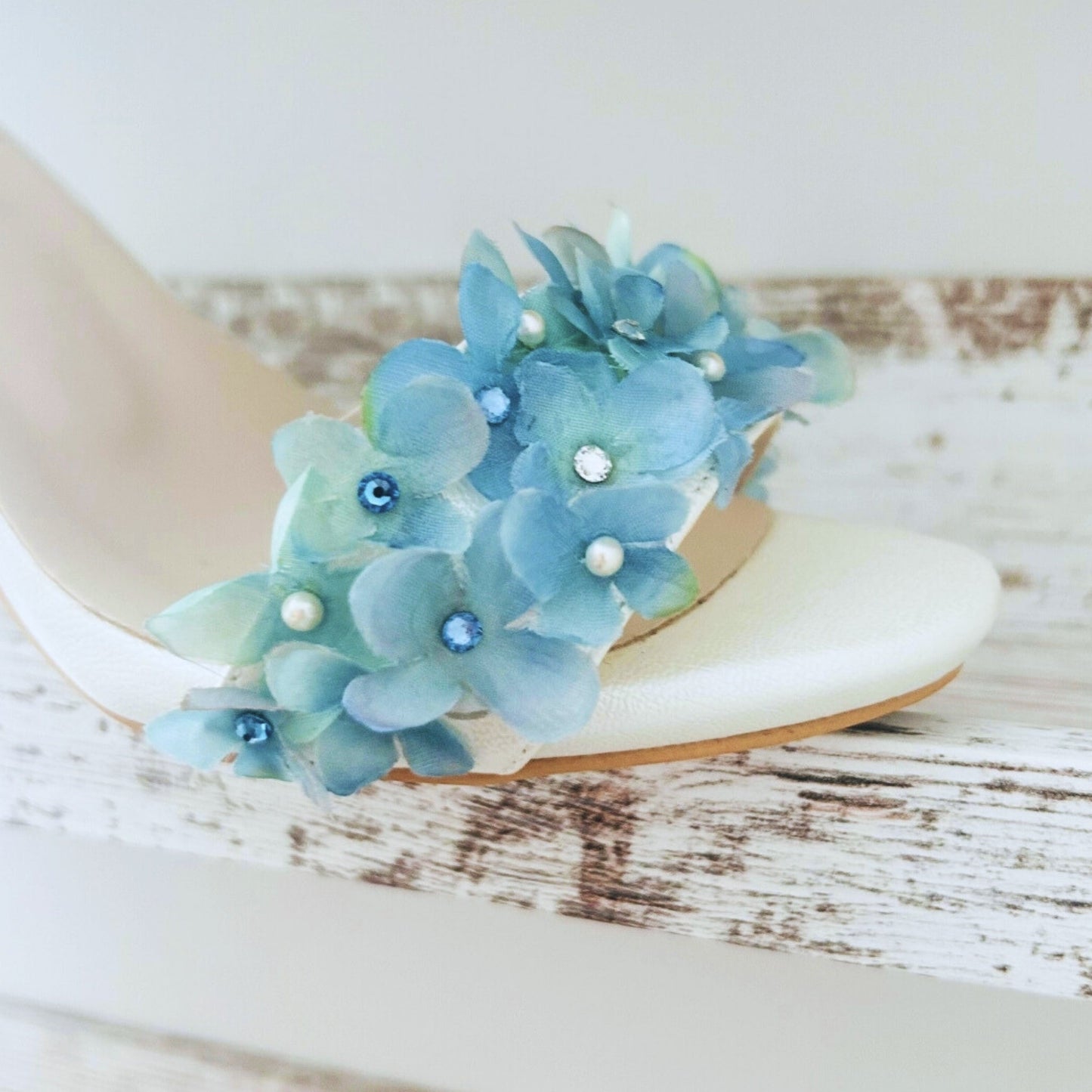 Esme Ivory Floral Ankle Strap Kitten Heel Wedding Shoes Love & Faith