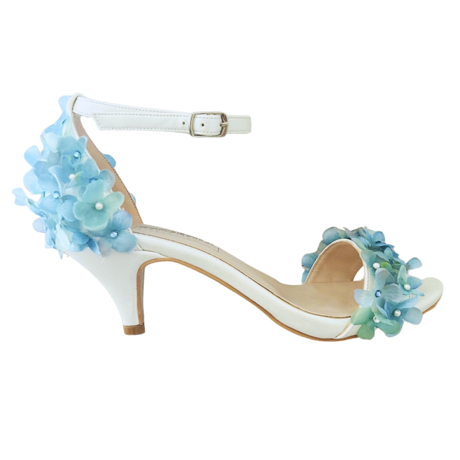 Esme Ivory Floral Ankle Strap Kitten Heel Wedding Shoes Love & Faith