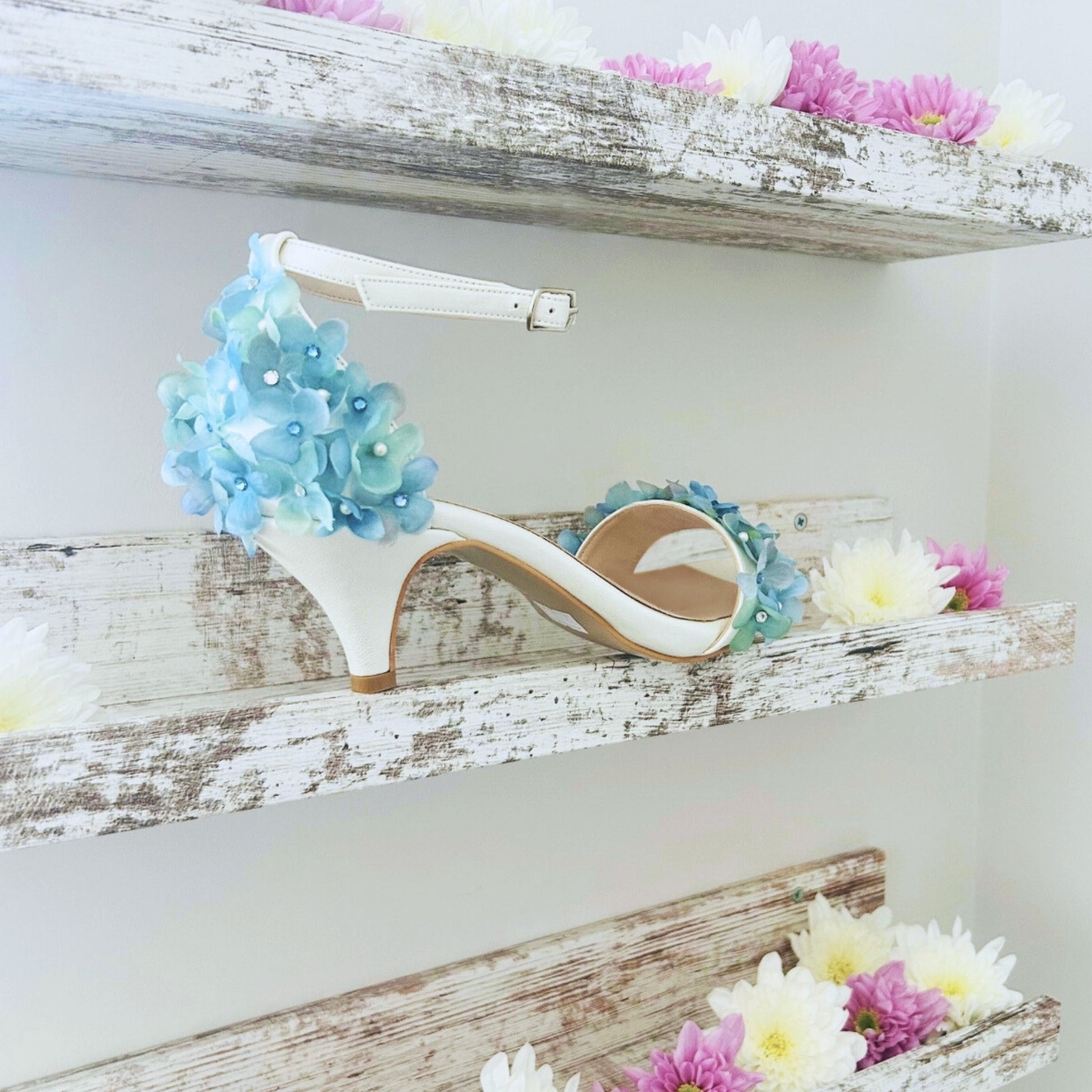 Esme Ivory Floral Ankle Strap Kitten Heel Wedding Shoes Love & Faith