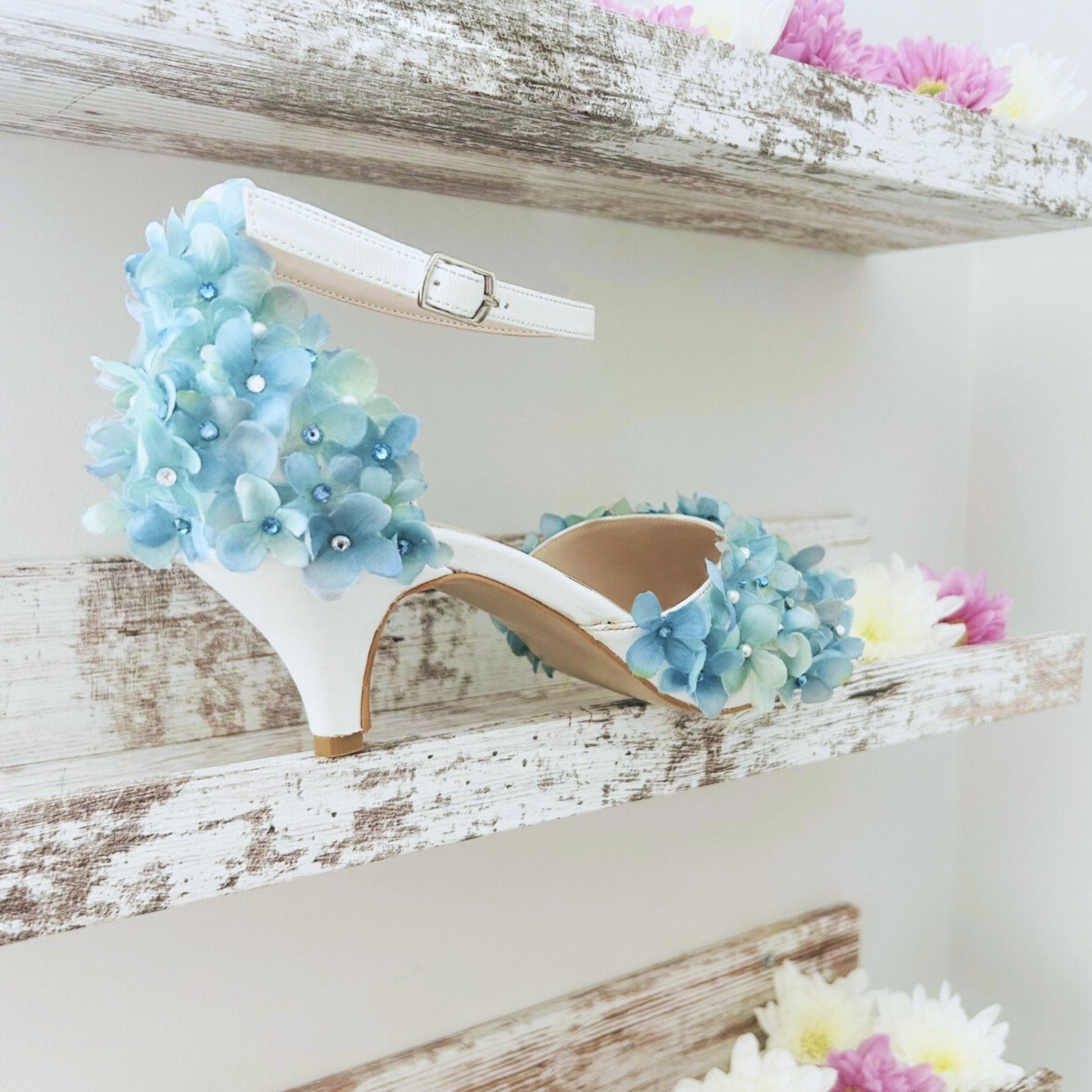Etta Ivory Peep Toe Floral Kitten Heel Bridal Shoes Love & Faith