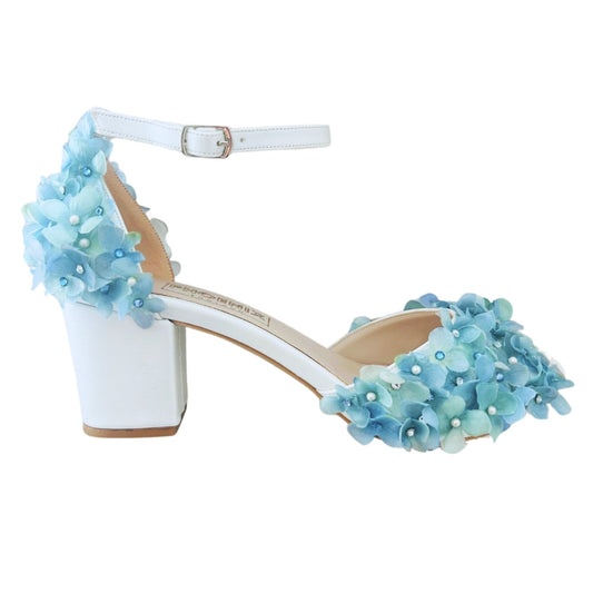 Georgia Ivory Floral Peep Toe Low Block Heel Bridal Shoes Love & Faith