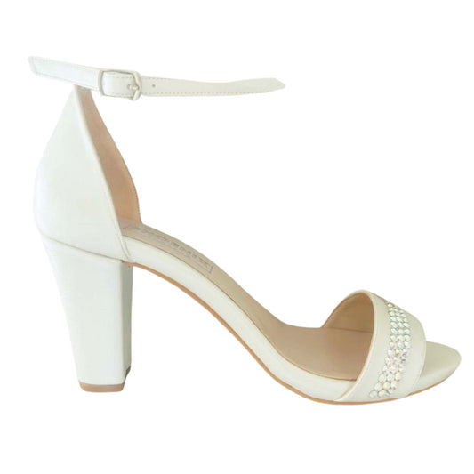 Hetty Crystal Open Toe High Block Heel Bridal Shoes Love & Faith