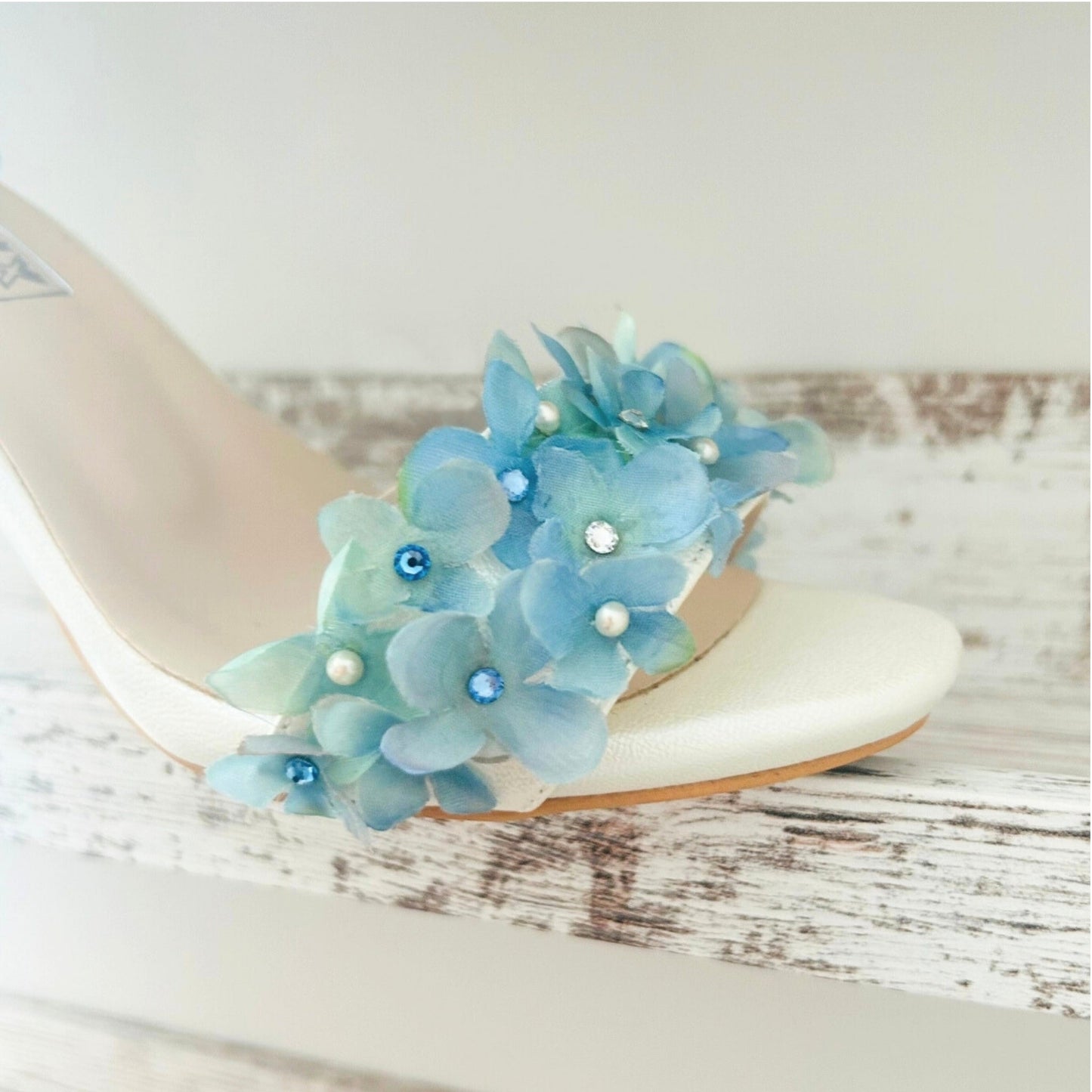 Imogen Ivory Floral Open Toe High Block Heel Bridal Shoes Love & Faith