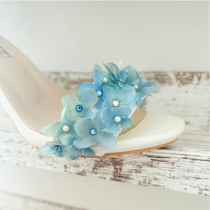 Imogen Ivory Floral Open Toe High Block Heel Bridal Shoes Love & Faith