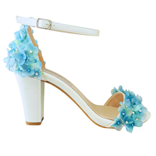 Imogen Ivory Floral Open Toe High Block Heel Bridal Shoes Love & Faith