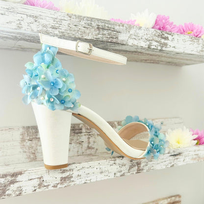 Imogen Ivory Floral Open Toe High Block Heel Bridal Shoes Love & Faith