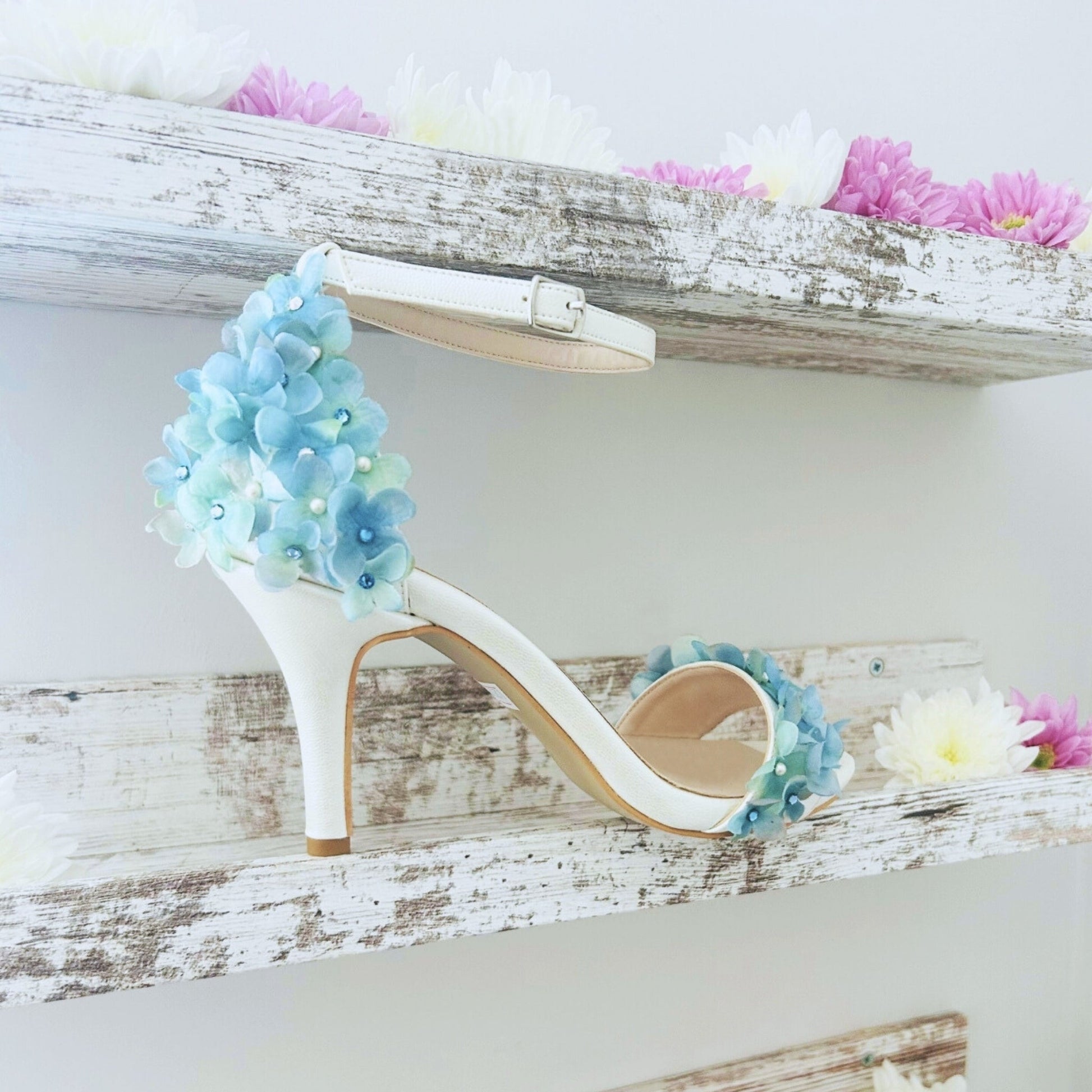 Isabella Ivory Floral Open Toe High Heel Wedding Shoes Love & Faith