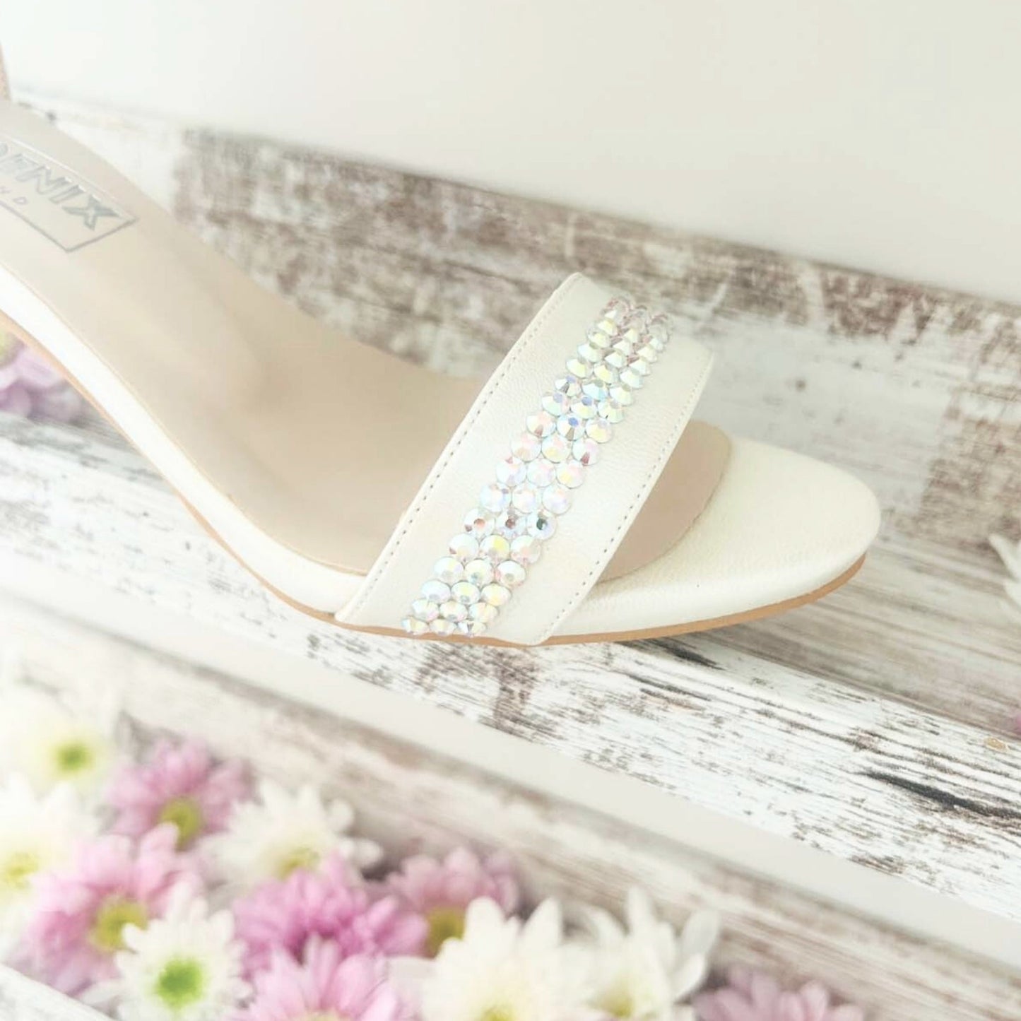 Nancy Ivory Kitten Heel Open Toe Crystal Bridal Shoes Love & Faith