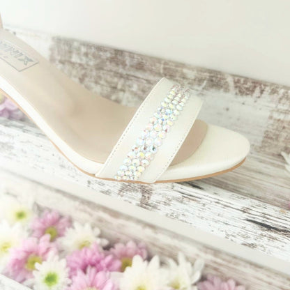 Nancy Ivory Kitten Heel Open Toe Crystal Bridal Shoes Love & Faith