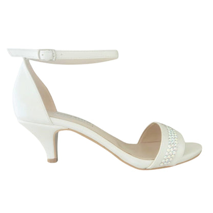 Nancy Ivory Kitten Heel Open Toe Crystal Bridal Shoes Love & Faith