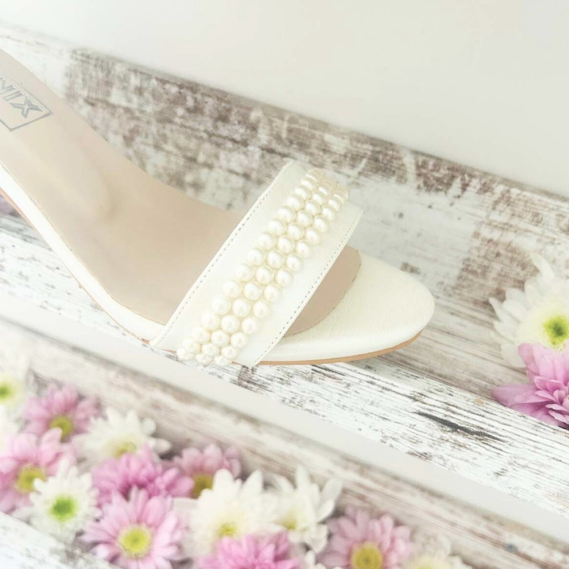 Nellie Ivory Pearl Ankle Strap Kitten Heel Bridal Shoes Love & Faith