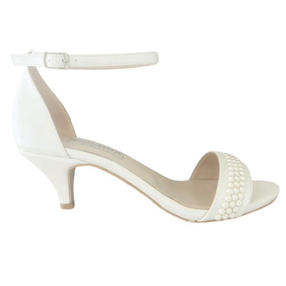 Nellie Ivory Pearl Ankle Strap Kitten Heel Bridal Shoes Love & Faith