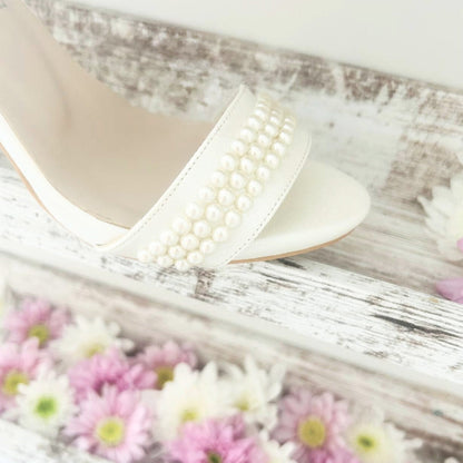 Ophelia Ivory Pearl Open Toe High Heel Wedding Shoes Love & Faith