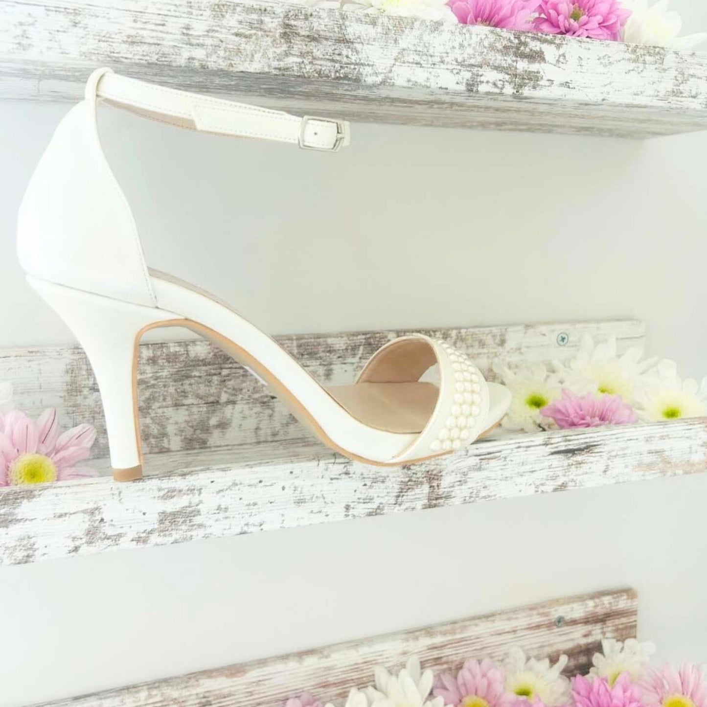 Ophelia Ivory Pearl Open Toe High Heel Wedding Shoes Love & Faith