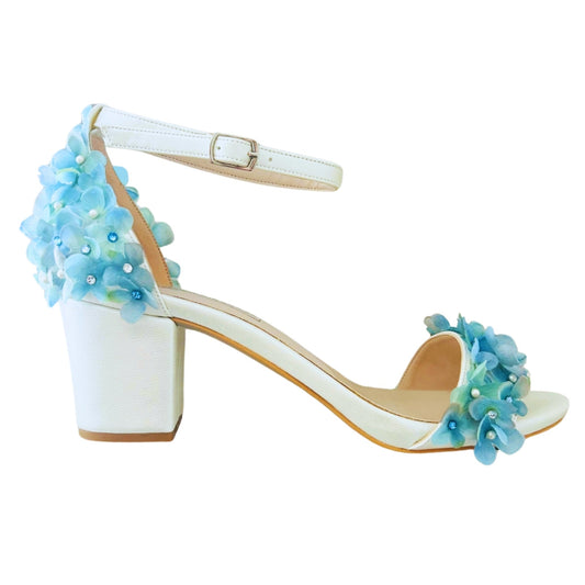 Rosa Ivory Floral Open Toe Low Block Heel Bridal Shoes - Love & Faith